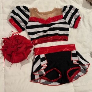Girls Custom Red/Black/White Speaking French Dance Costume with Hat Size CM